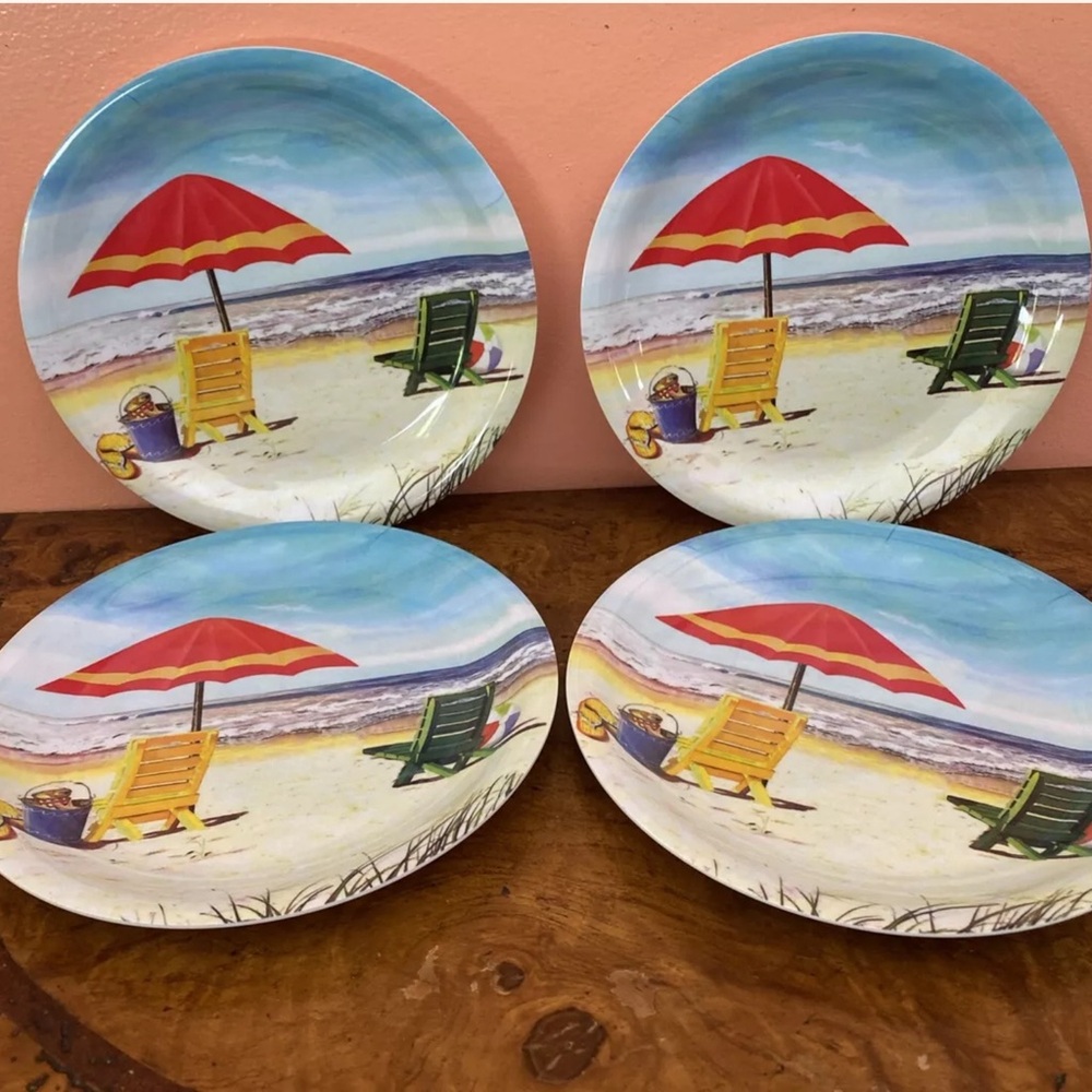 Lot Of 4 Melamine 9" Salad Plates Beach Ocean View Scenery Bed Bath And  Beyond